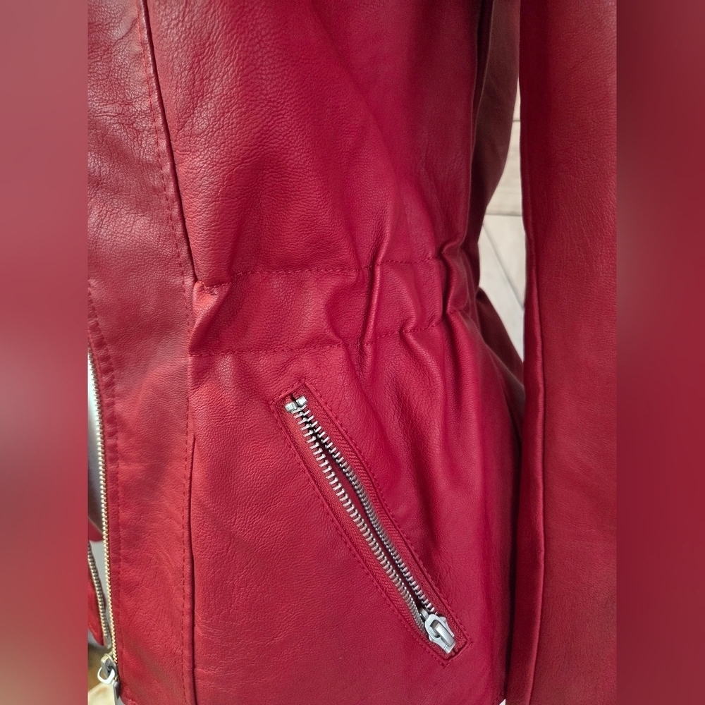 Baccini Women's Vibrant Red Faux Leather Jacket - Picture 2 of 9